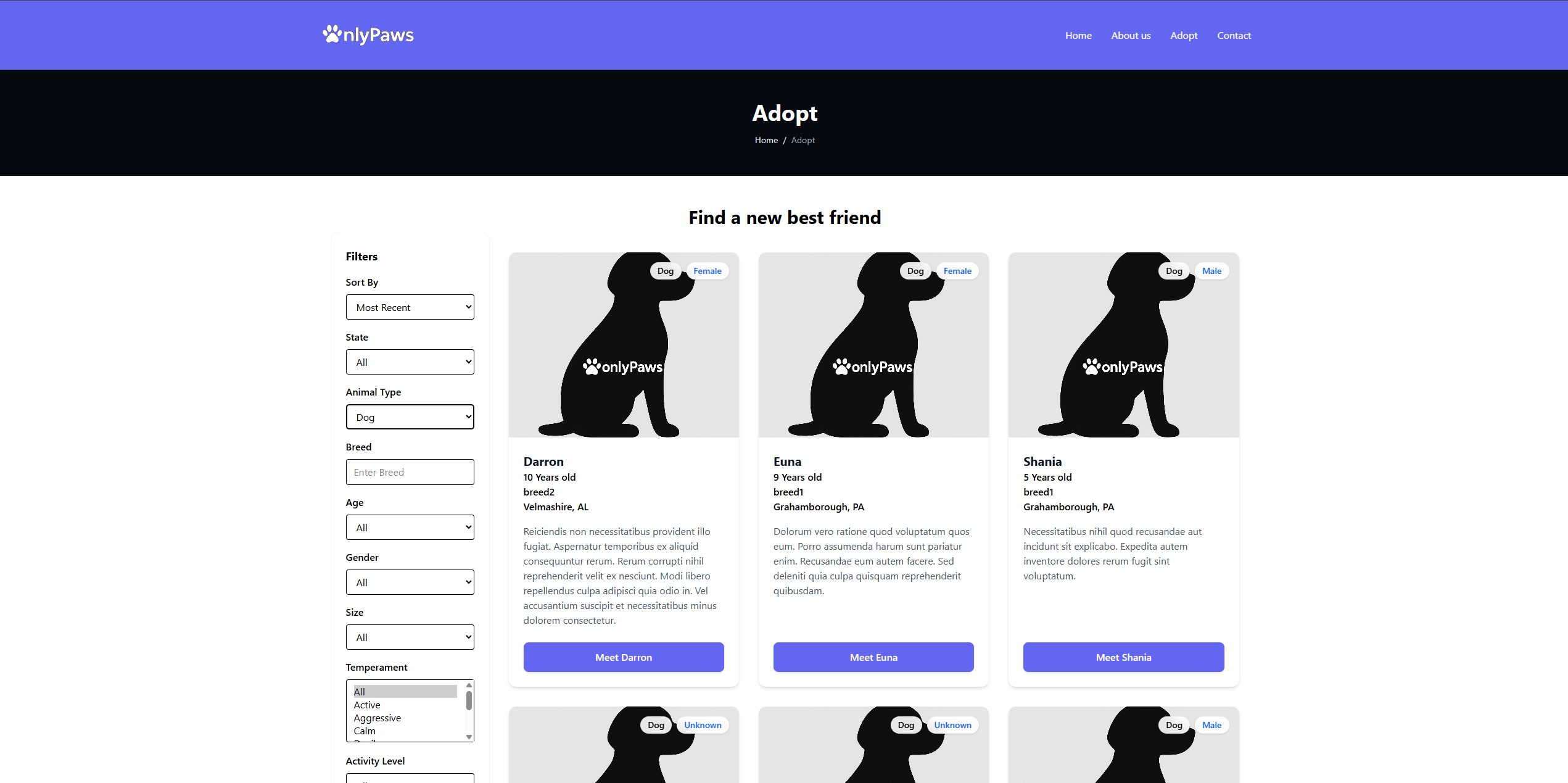 Browse Adoptable Pets